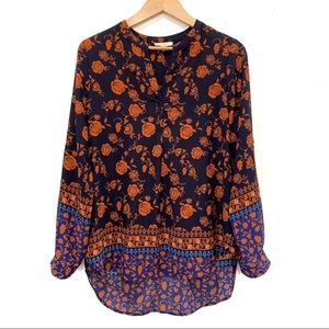 Pleione Semi Sheer Floral Long Sleeve Top